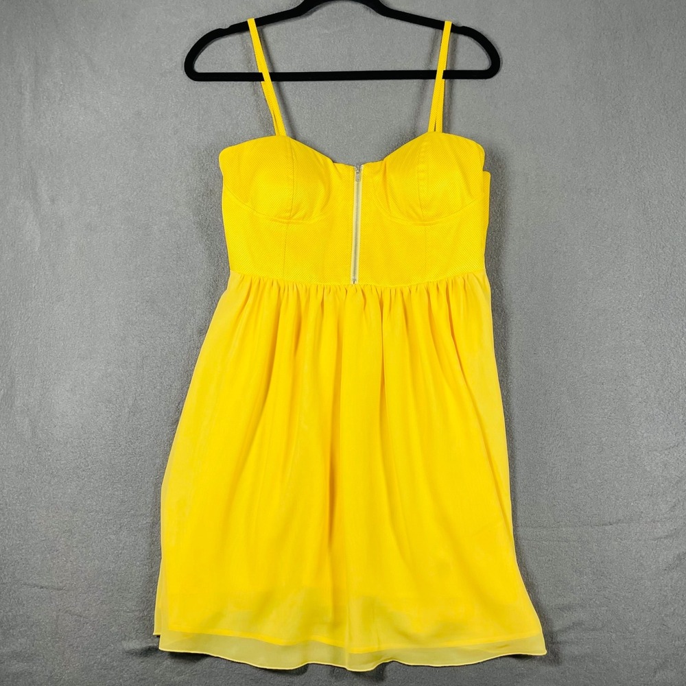 Walter by Walter Baker Yellow Bustier Mini Dress Size M Fit & Flare Zip Front